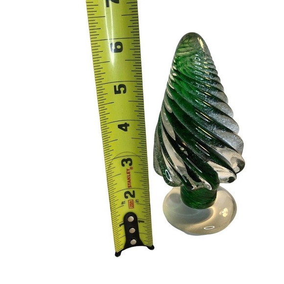 Hand Blown Figurine Christmas Tree Forest Green Clear Glass White Snow On Tree - Picture 6 of 10